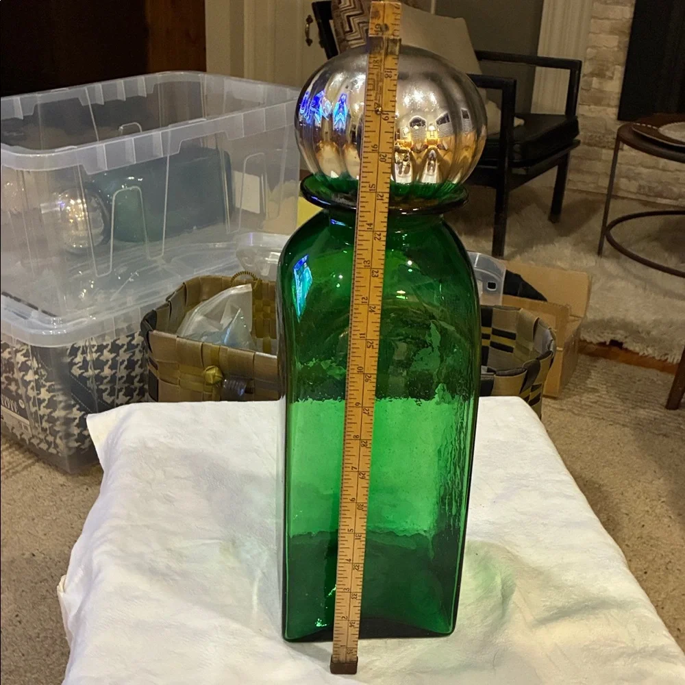 Green Glass Container/VaseHuge NWOT Silver Lid Cork Stopper use for Pantry Pasta